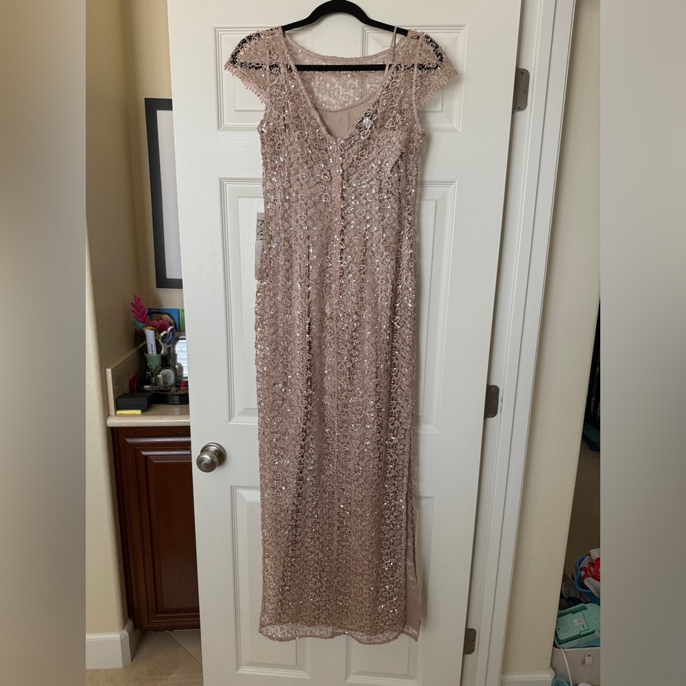 Kay Unger lace sequin pink bisque gown dress brand new with tags! Size 4 - Picture 6 of 10